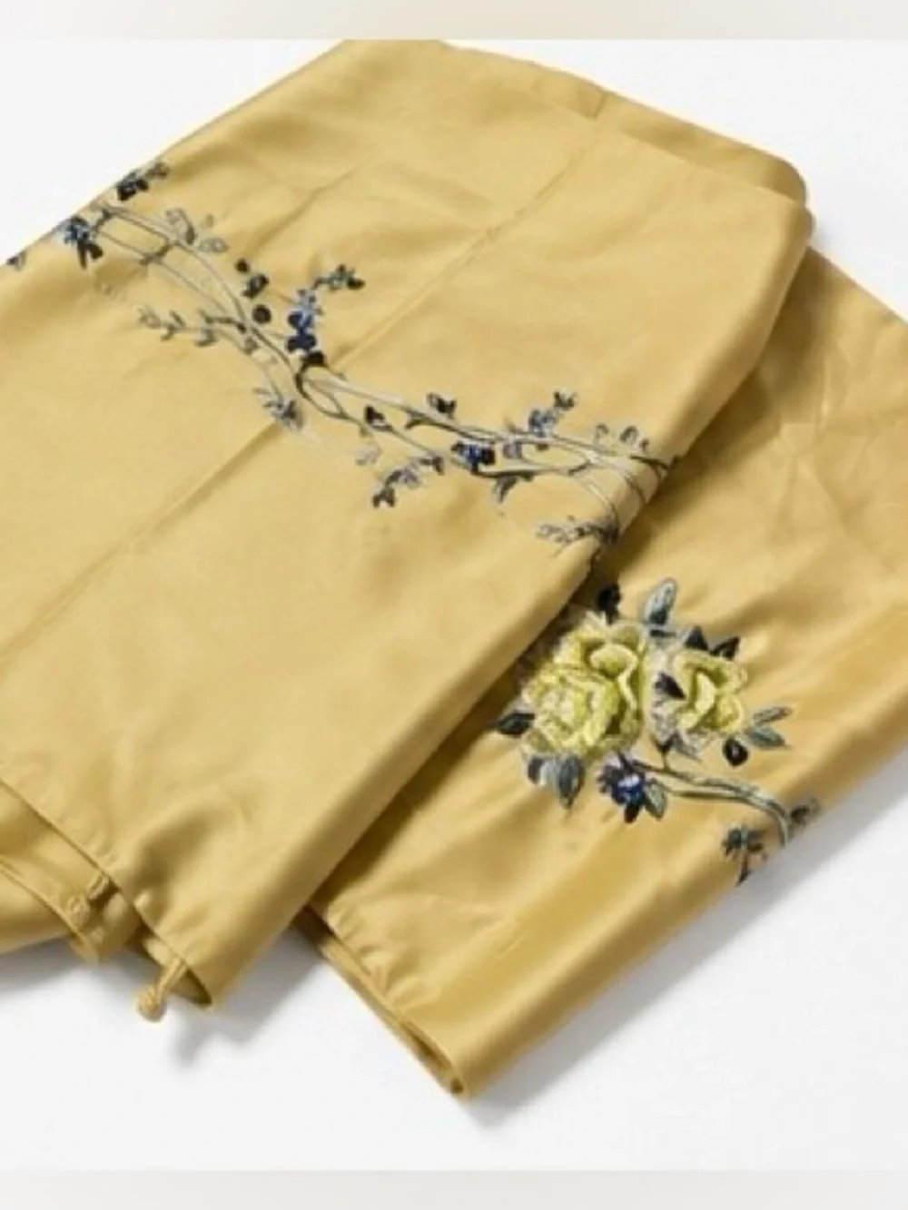 Chinese silk shawl w floral embroidery, Asian ornamental scarf.